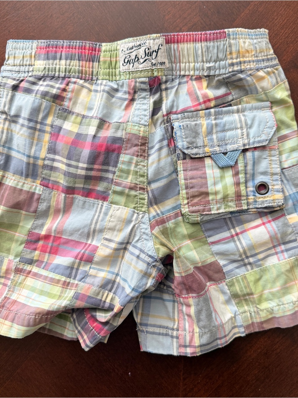 GAP Baby Pastel Multicolor Plaid Patchwork Pull-On Shorts Sz 12-18M - Picture 3 of 4